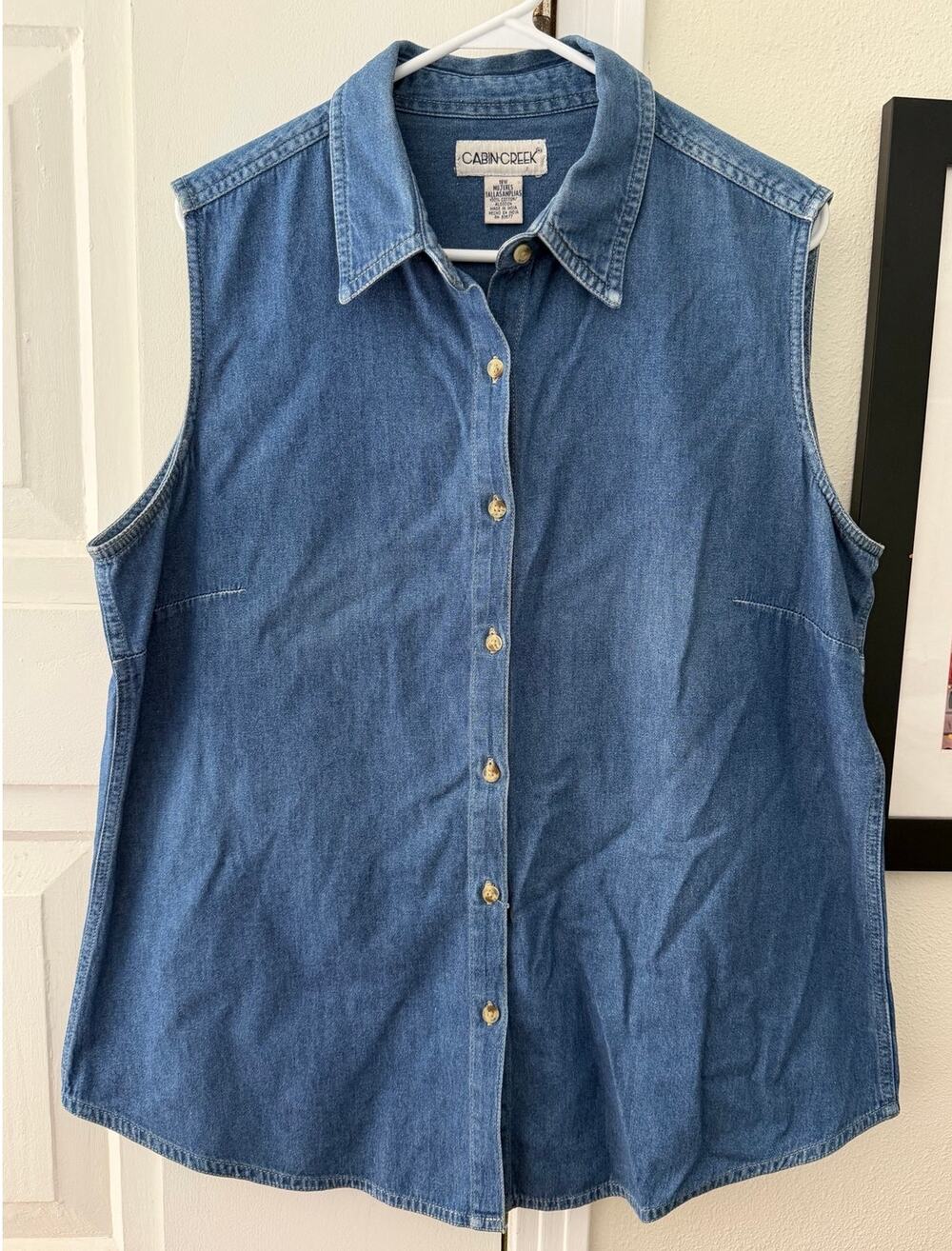 Vintage Cabin Creek denim sleeveless button down shirt / blouse size 18 W